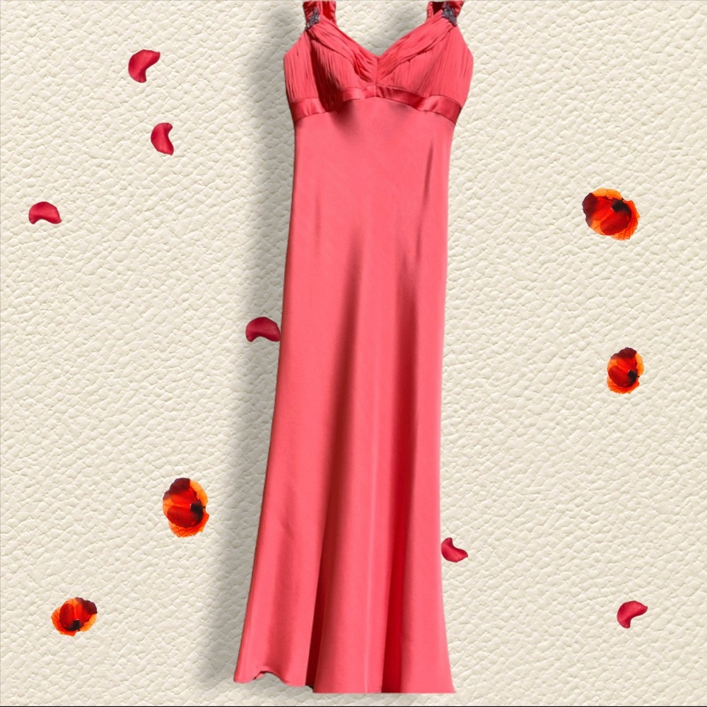 Badgley Mischka formal dress in coral with beautiful bodice detailing